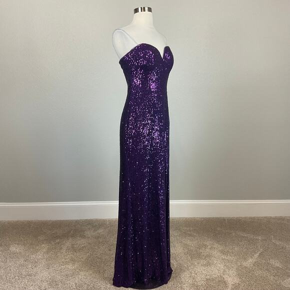 Strapless Sequined Evening Gown Purple Size 6 Thigh Slit Column Dress by AQUA - Picture 2 of 14